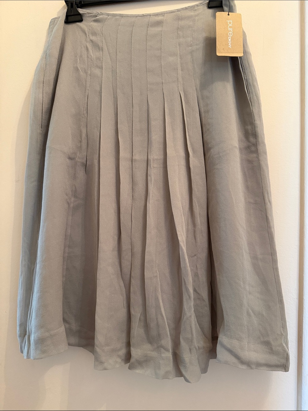 Pure DKNY Women's Light Gray Silk Pleated A-Line Skirt 6 - Picture 11 of 11